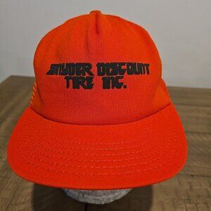 Vintage Snyder Discount Tire Snapback Adjustable Trucker Hat Neon Orange Mesh